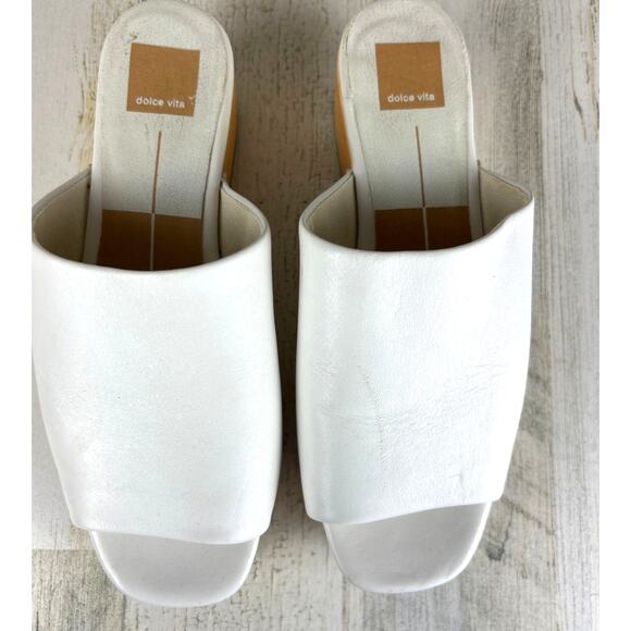 Dolce Vita Women’s 8 Dorado White Leather Slip-On Wood Platform Clog Sandals - Picture 2 of 8